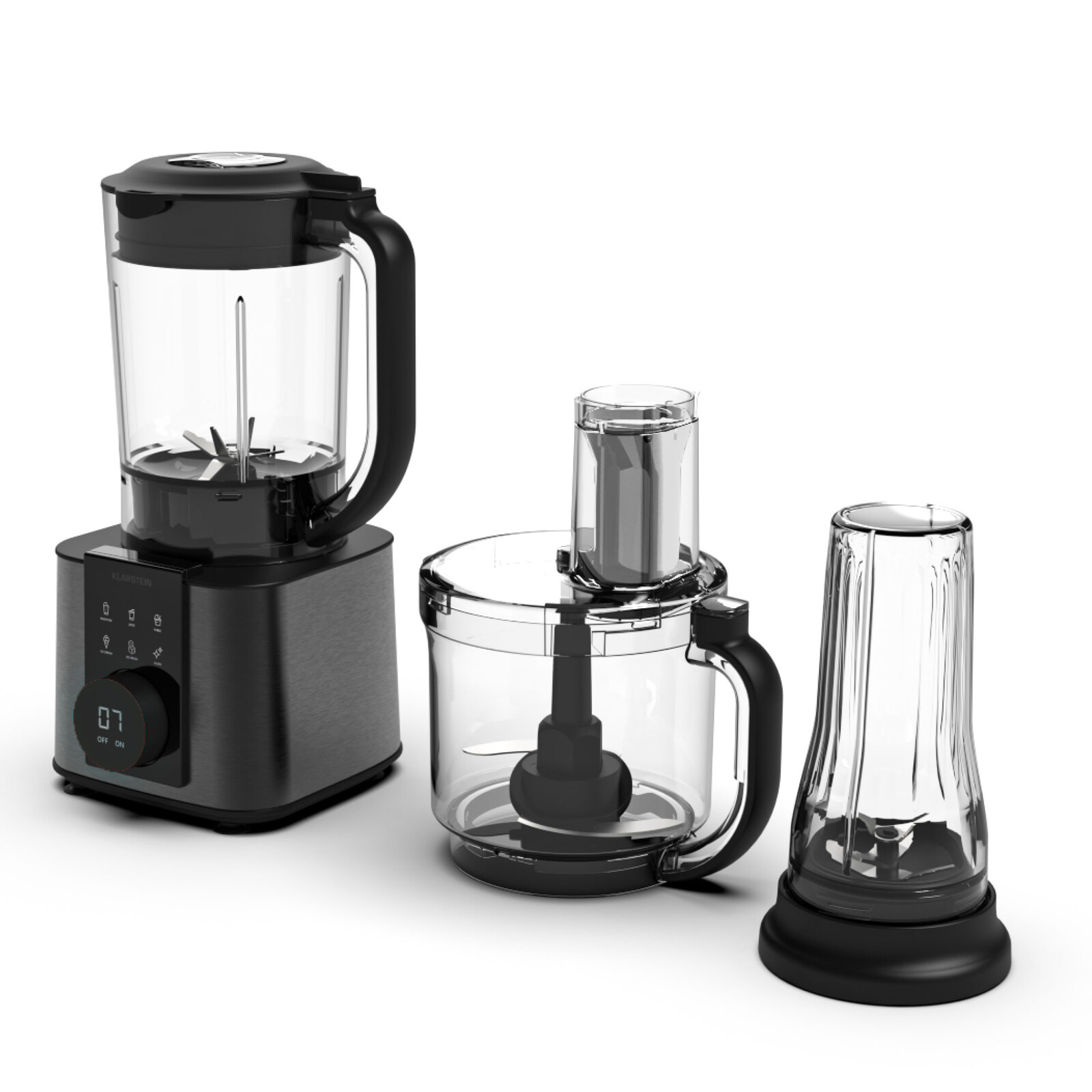 Klarstein Verosteel kuchynský robot s mixérom | miesenie, šľahanie a odšťavovanie | 1200 W | 2 l /1,75 l