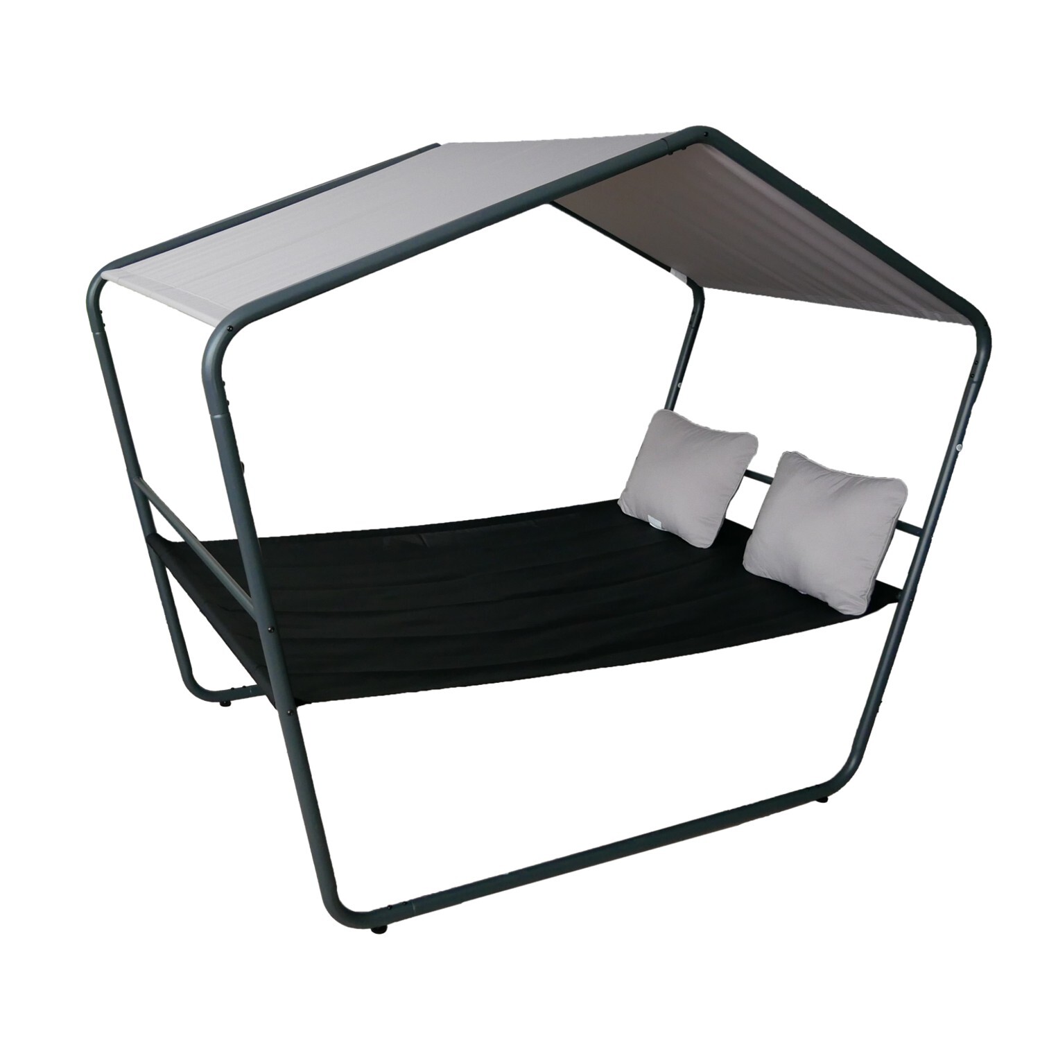 Dvoumístné zahradní lehátko se stříškou Luck šedo-černé