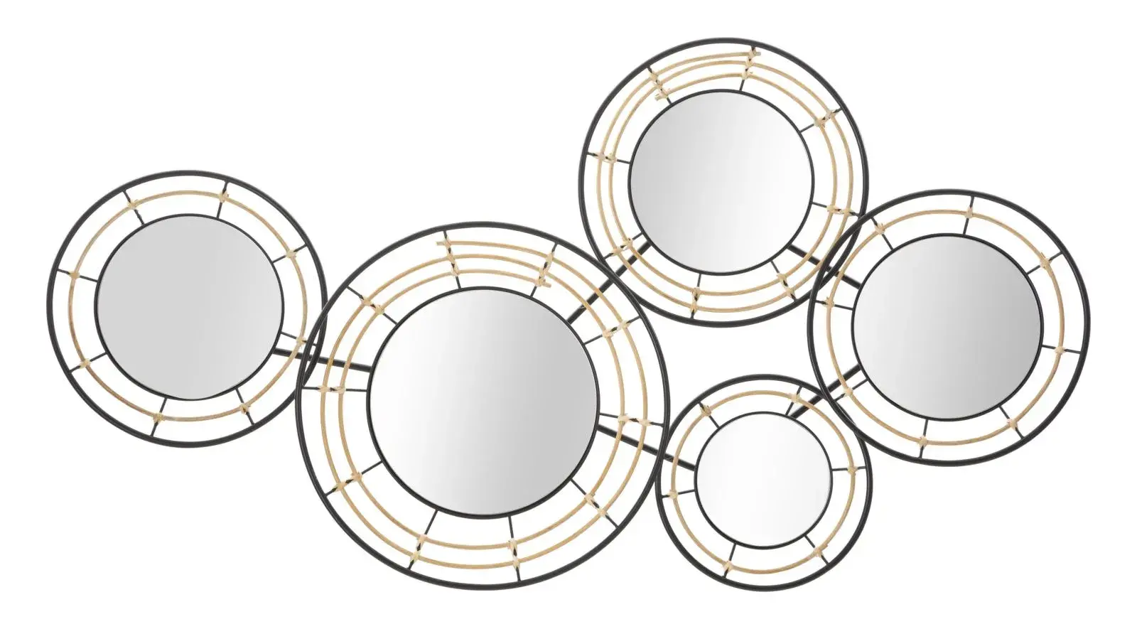 Kovová nástěnná dekorace se zrcadlem Oporto 111x59 cm černá/hnědá