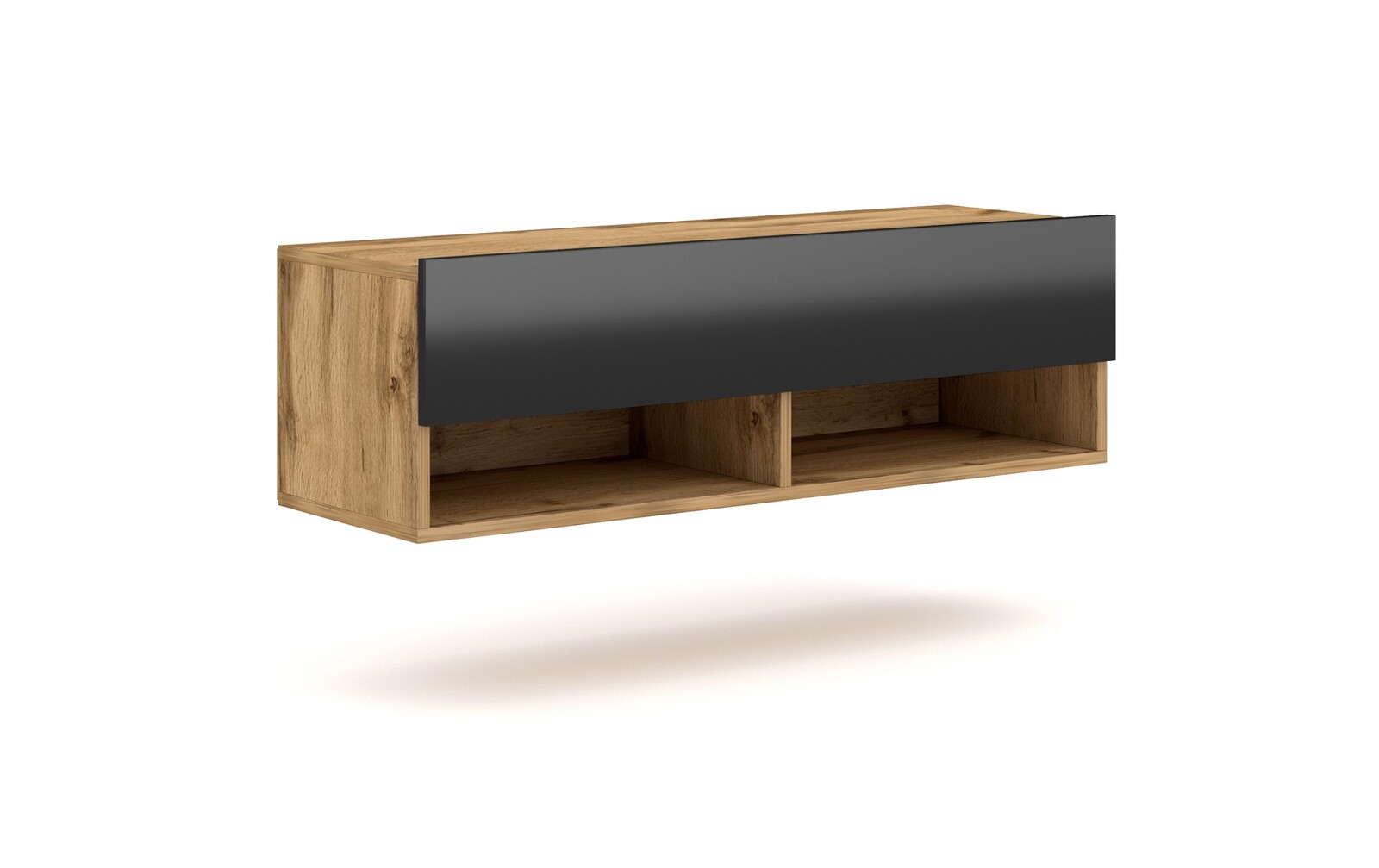 Závěsný TV stolek DERBY 100 cm dub wotan/černý lesk