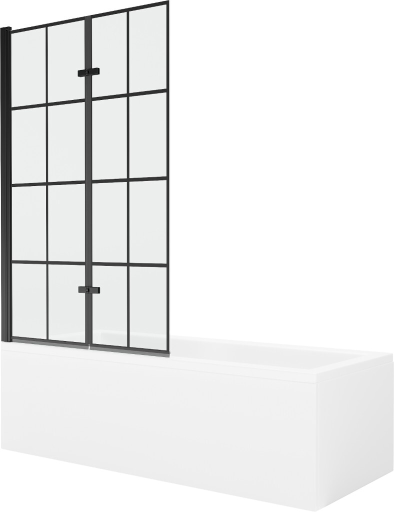 MEXEN/S - Cubik obdĺžniková vaňa 170 x 70 cm s panelom + vaňová zástena 100, čierna vzor 550317070X9210027077