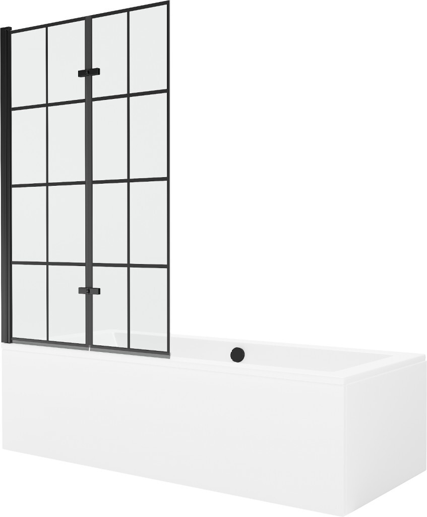 MEXEN/S - Cube obdĺžniková vaňa 180 x 80 cm s panelom + vaňová zástena 100, čierna vzor 550518080X92100027077
