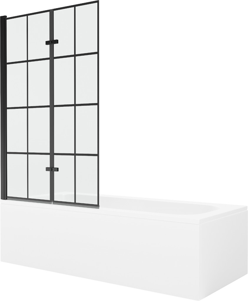 MEXEN/S - Vega obdĺžniková vaňa 150 x 70 cm s panelom + vaňová zástena 100, čierna vzor 550115070X9210027077