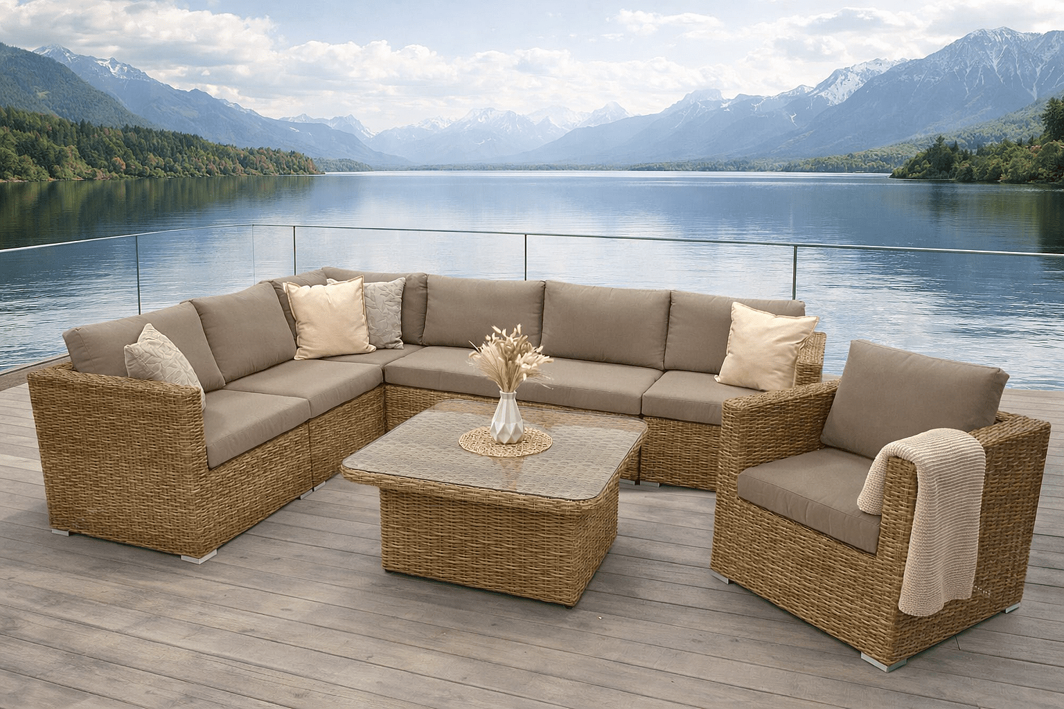 DEOKORK Ratanová variabilná zostava MALIBU pre 7 osôb (béžovo-hnedá)