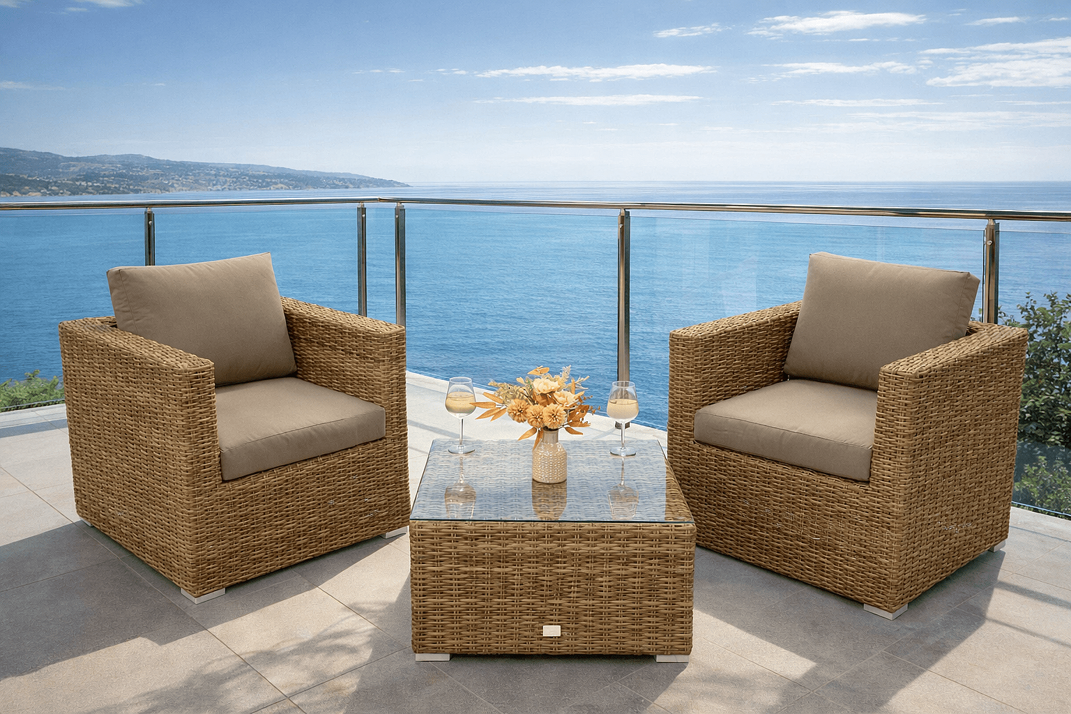 DEOKORK Ratanová variabilná zostava MALIBU pre 2 osoby (béžovo-hnedá)