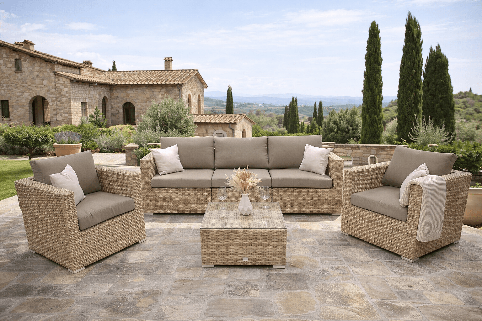 DEOKORK Ratanová variabilná zostava MALIBU pre 5 osôb (cappuccino)