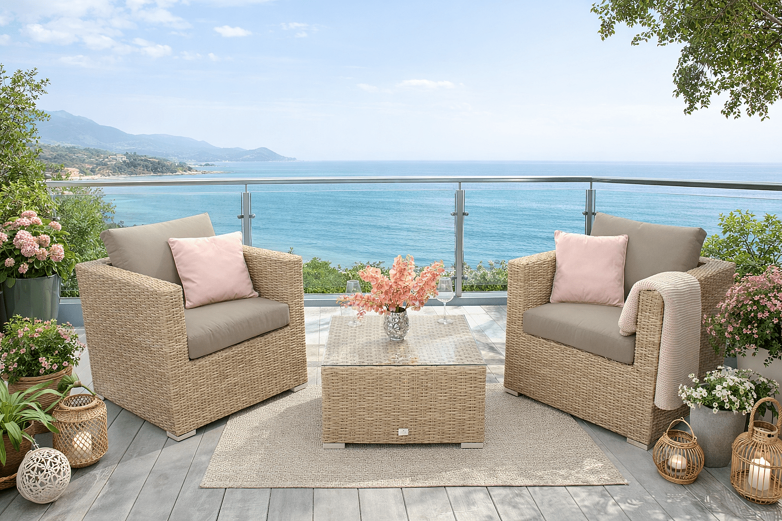 DEOKORK Ratanová variabilná zostava MALIBU pre 2 osoby (cappuccino)