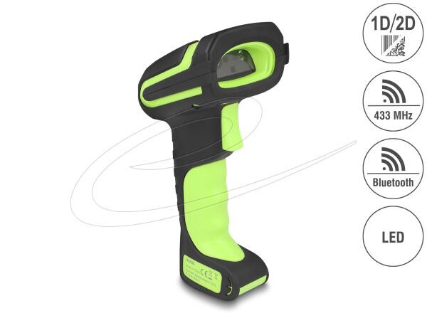 Delock Priemyselná čítačka čiarových kódov 1D a 2D pre 433 MHz alebo Bluetooth s indukčnou nabíjacou stanicou, čítanie až do 6,5 m