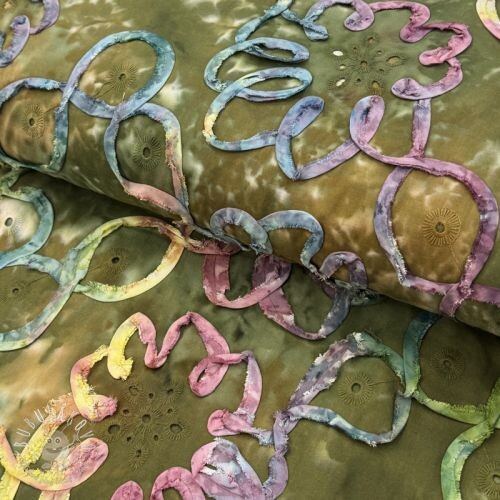 Bavlnená látka TIE DYE EMBROIDERY Elise tape design A