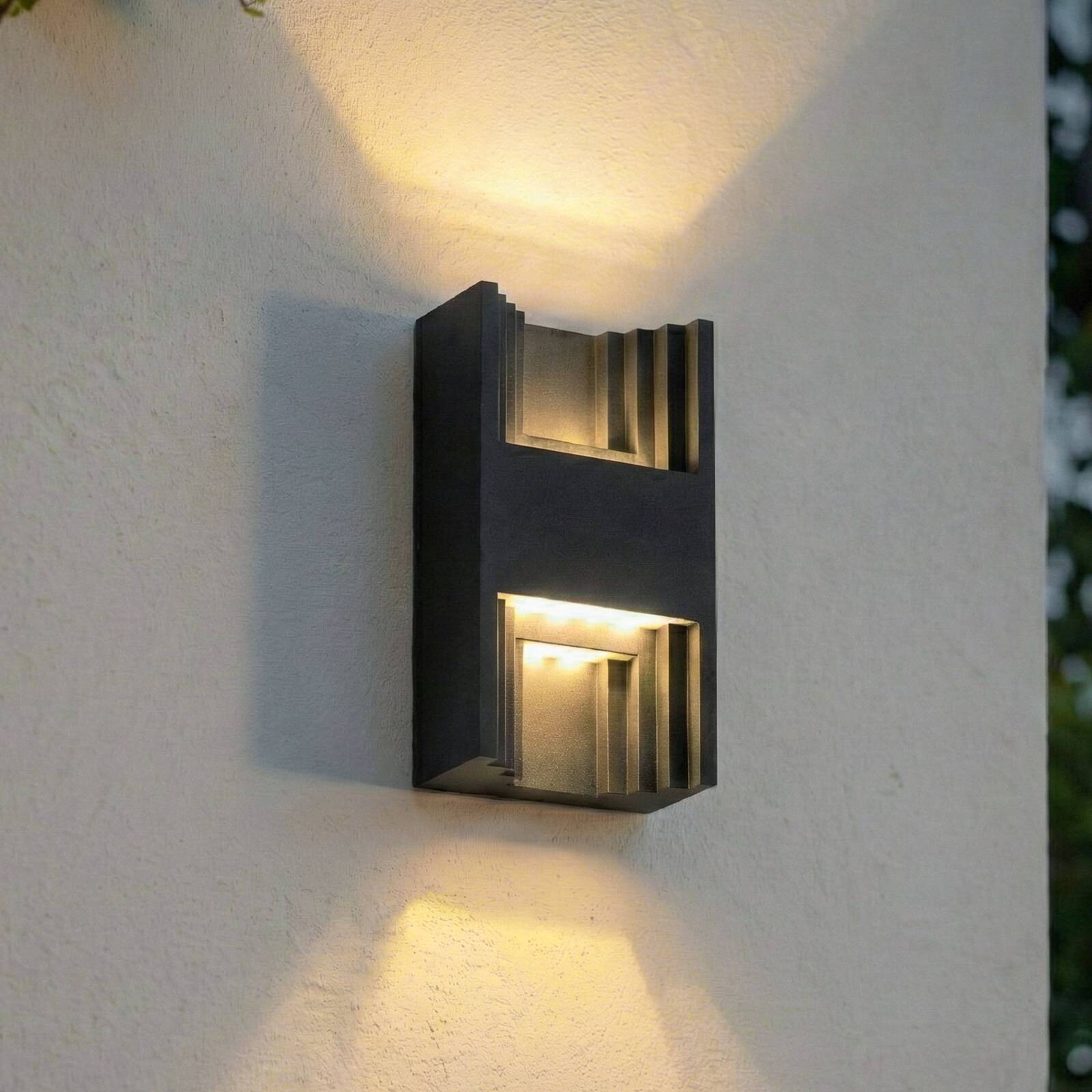 Lindby LED vonkajšie nástenné svietidlo Aurali, 2-pl., čierne, IP65