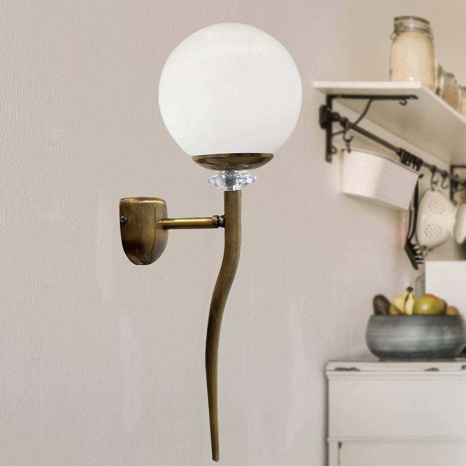 Nástenné svietidlo Glory, mosadz, kov, výška 47 cm