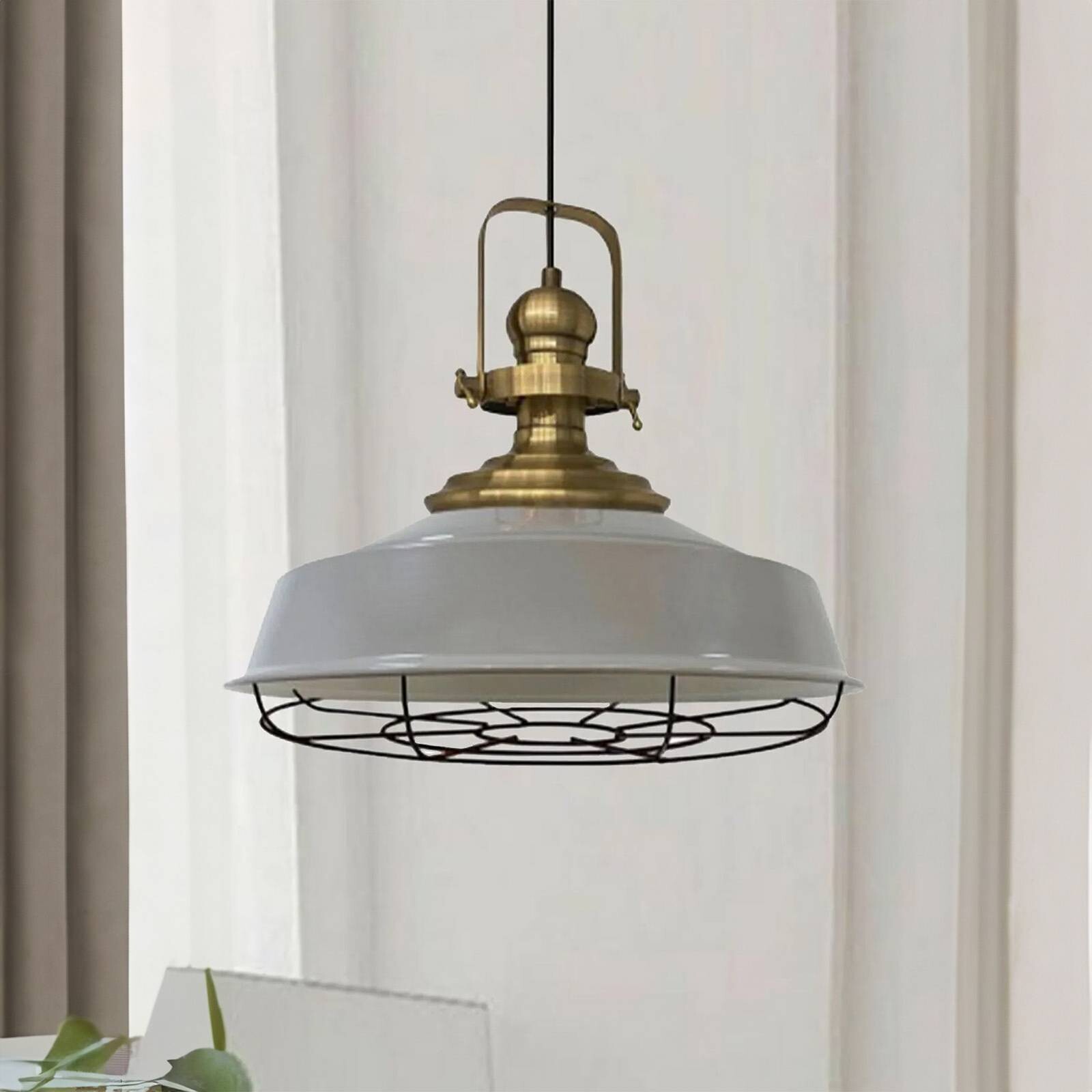 Závesné svietidlo Astel, sivé, Ø 41 cm, kov, detail zo starožitnej mosadze