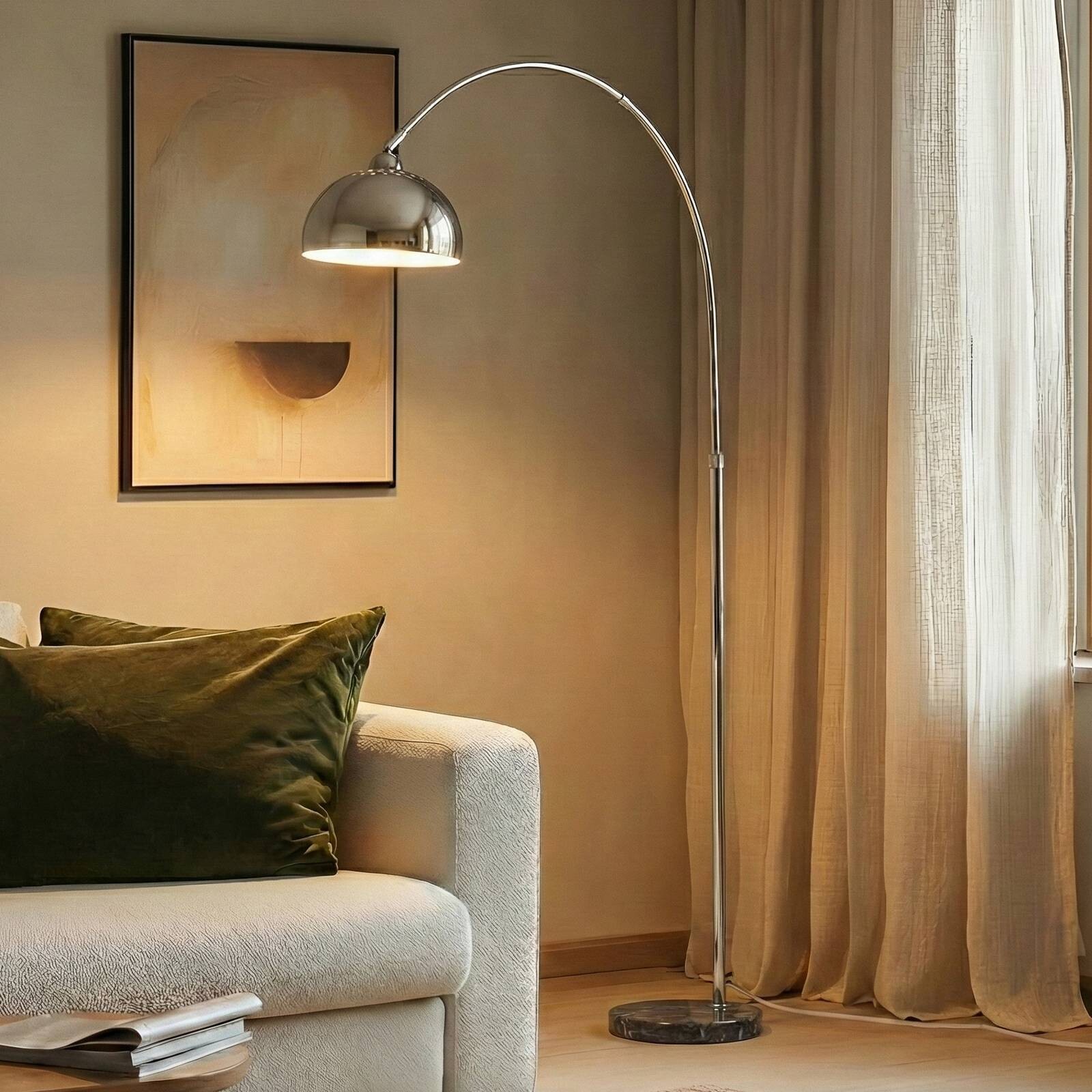 Stojacia lampa Lindby Tonka, chróm, kov/mramor, 185 cm, E27