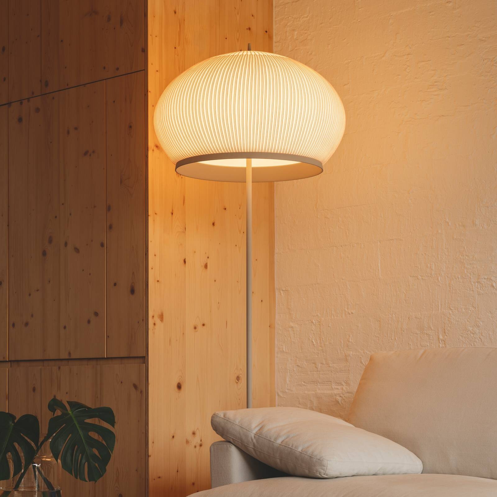 Vibia LED stojacia lampa KNIT, 170 x 45 cm, béžová textília/kov