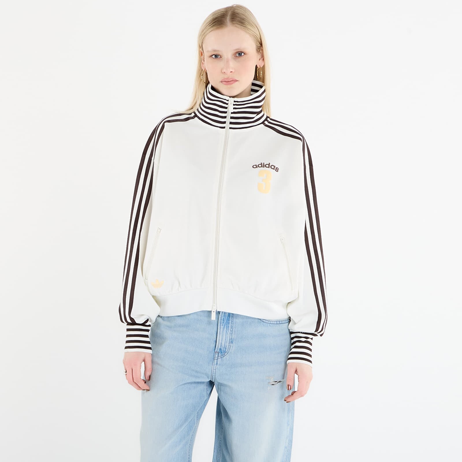 Mikina adidas Vintage Bb Track Top Striped Rib Off White S
