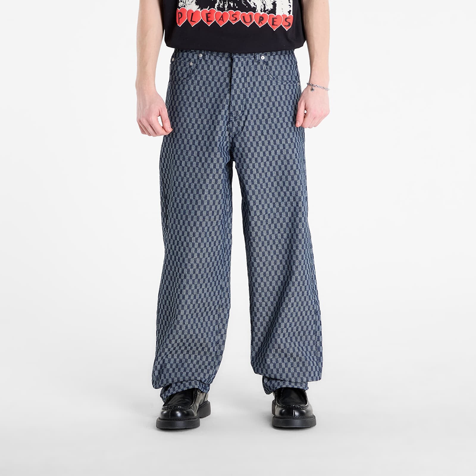 Džínsy PLEASURES Formula Baggy Jeans Indigo Checker 36
