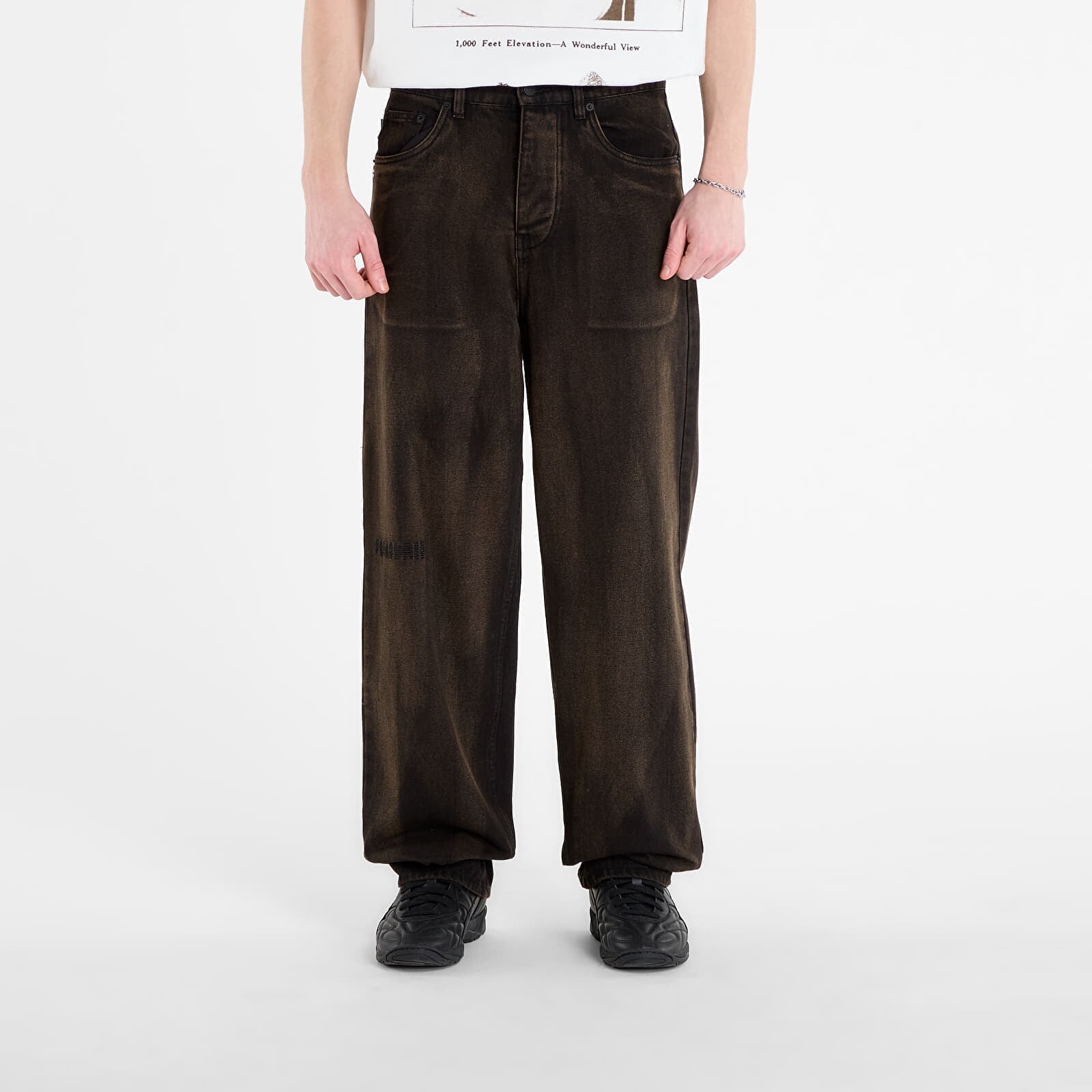 Džínsy PLEASURES Oil Baggy Jeans Dark Brown 32
