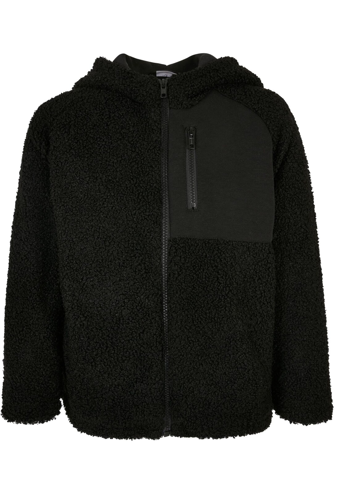 Boys' Sherpa Jacket with Zipper Hood, Black