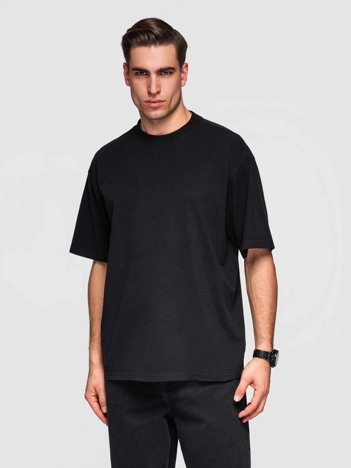 Ombre Men's cotton LOOSE FIT t-shirt with round neckline - black