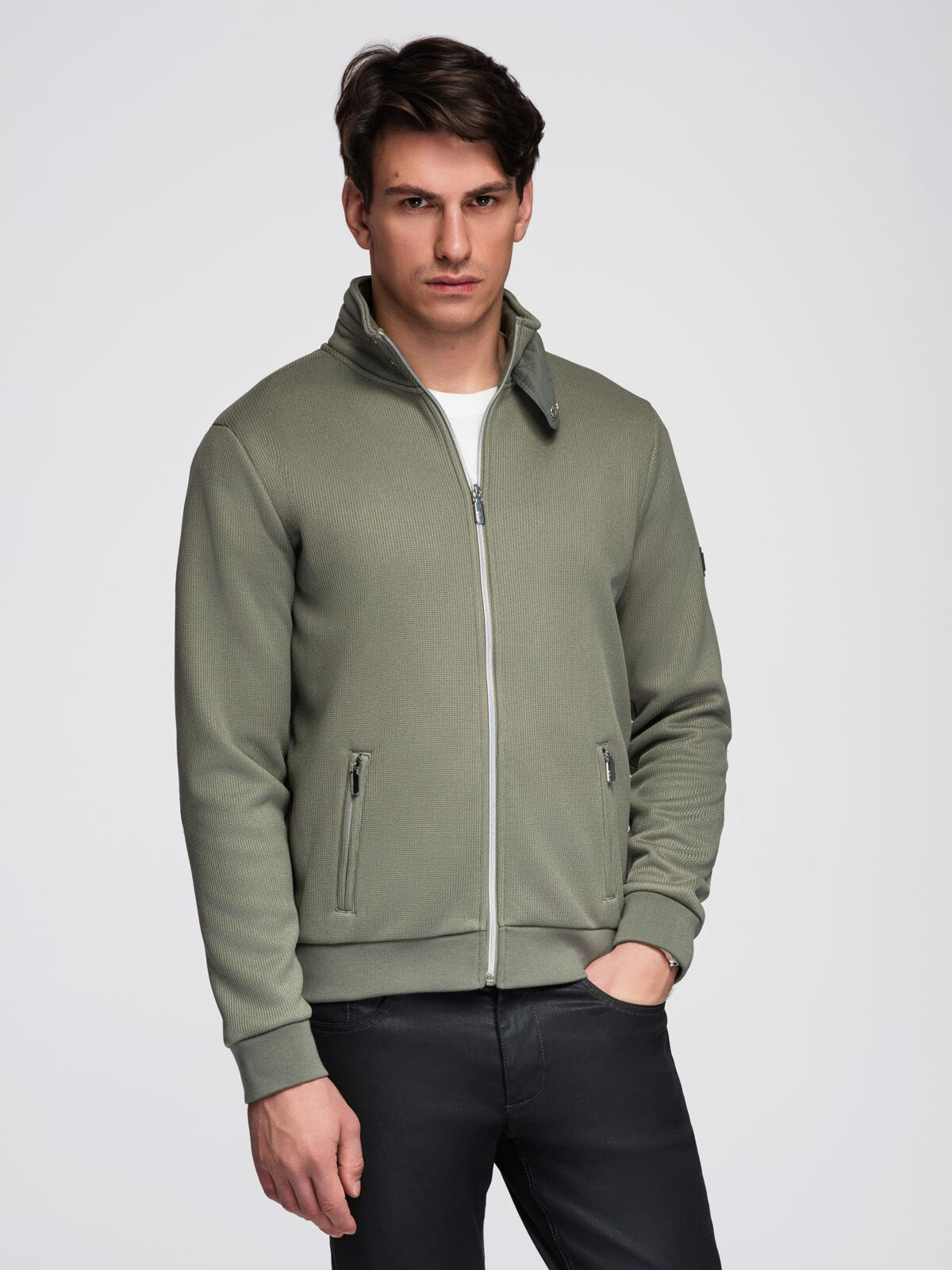 Ombre Knitted jacket with fleece lining and high collar