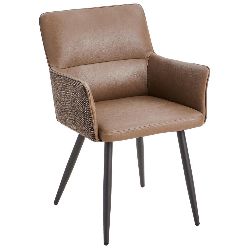 Livetastic STOLIČKA S PODRÚČKAMI, železo, vzhľad kože, tkaná textília, hnedá, sivá