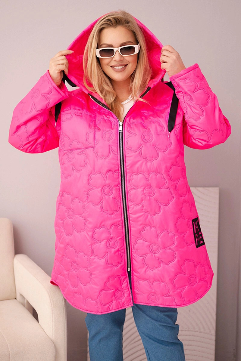 Dámska prešívaná bunda s kapucňou a HOPE Pink Neon UNI