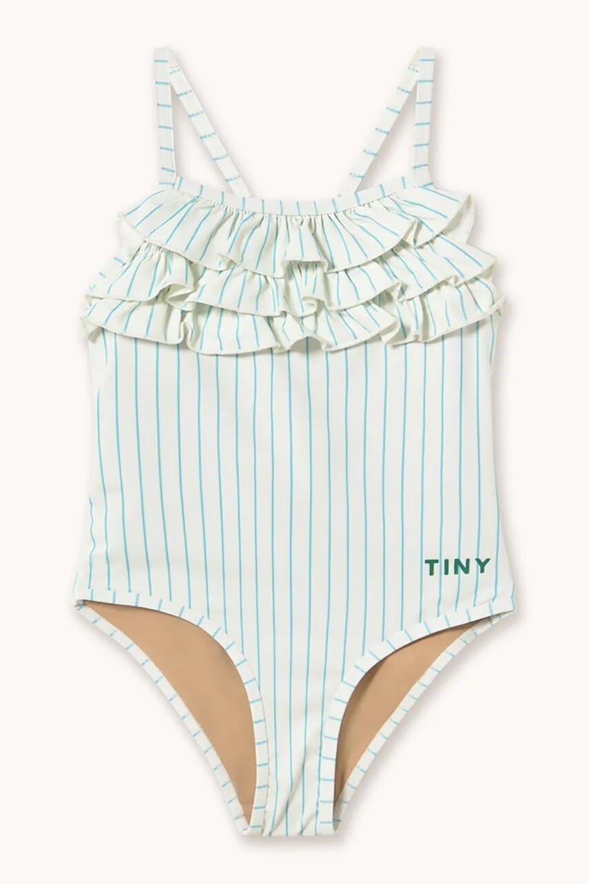 Jednodielne detské plavky Tinycottons CYAN FINE STRIPES SWIMSUIT
