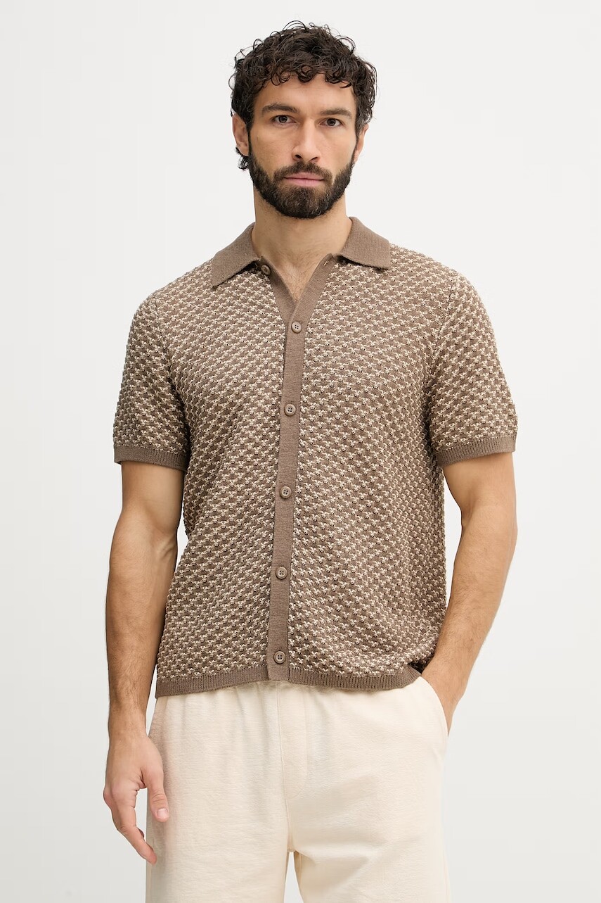 Guess košeľa pánska s prímesou ľanu RYDEN