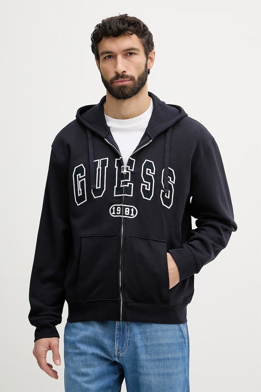 Guess mikina na zips pánska bavlnená DAVIS
