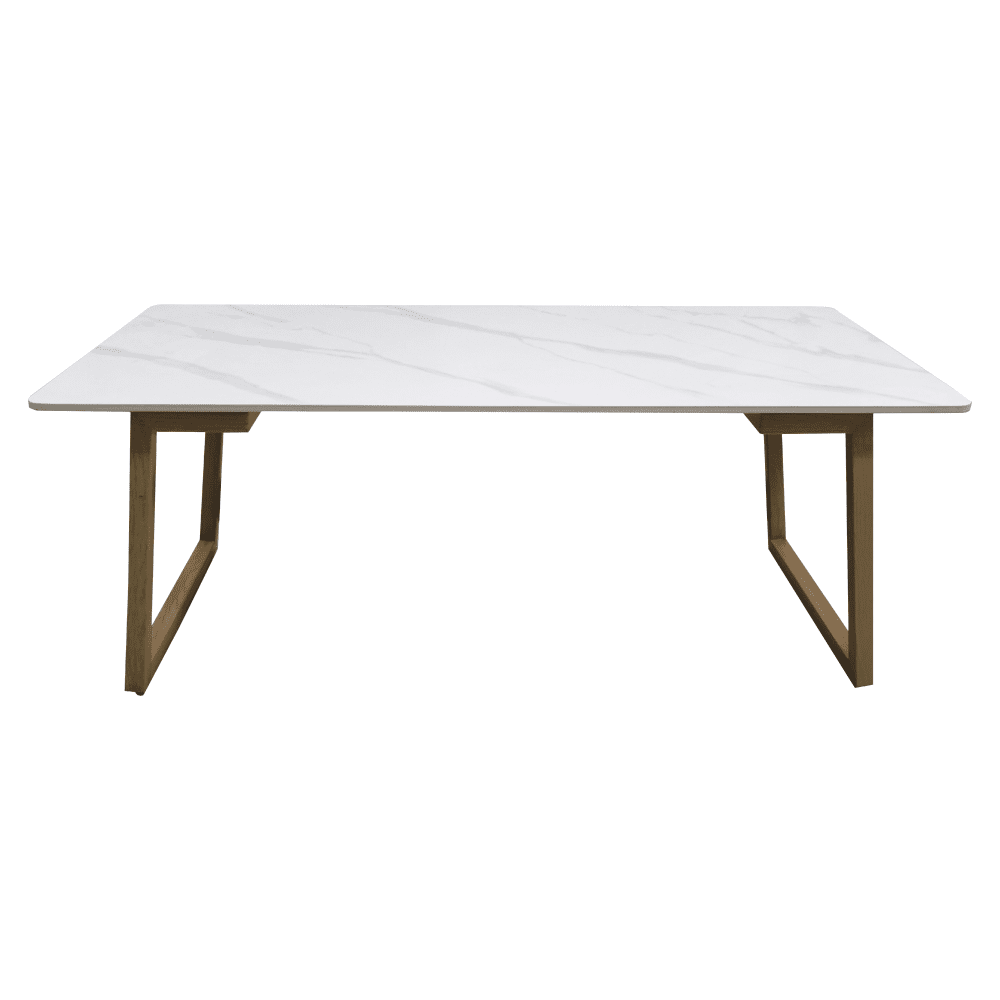 Konferenčný stolík, biely mramor/buk, DEMIAN