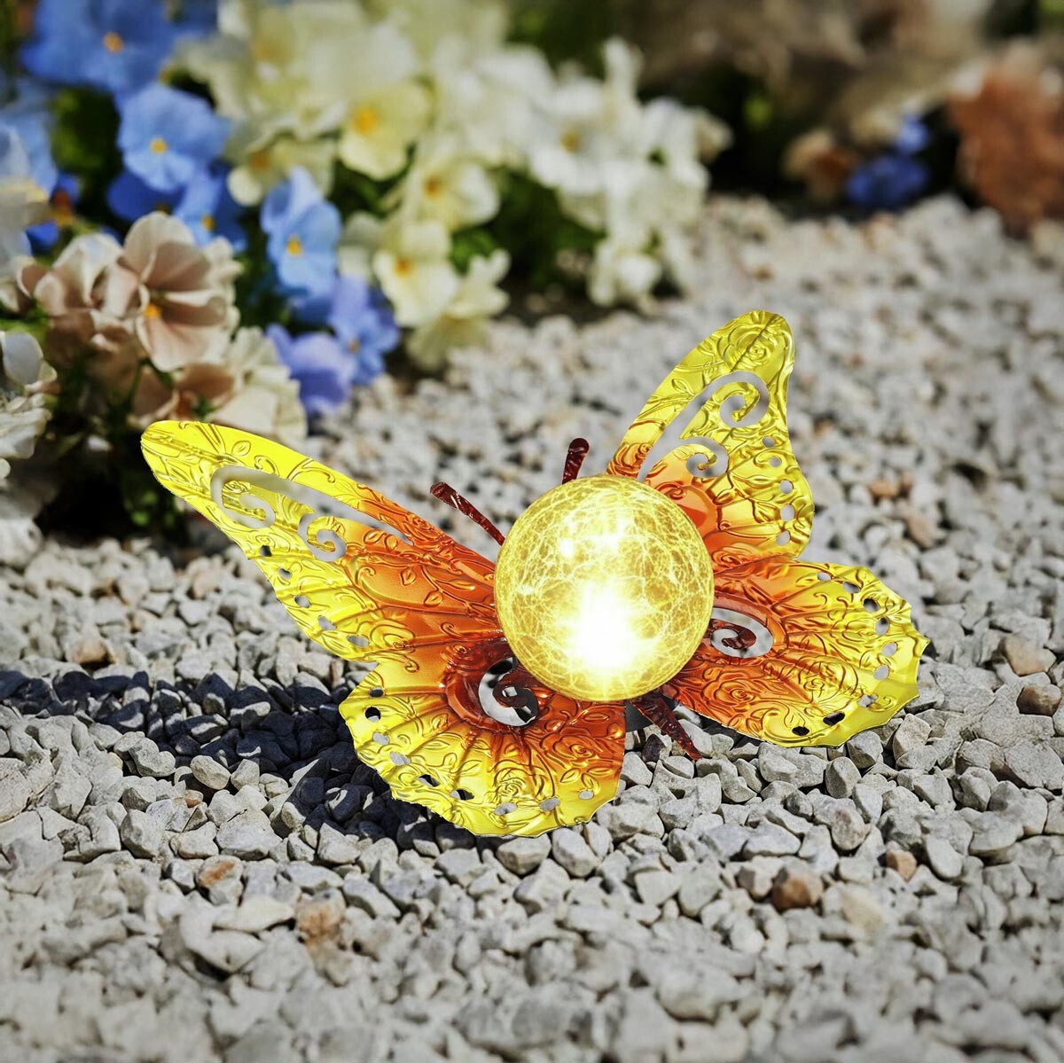 LED solárna dekorácia motýľa, oranžovo-zlatá farba