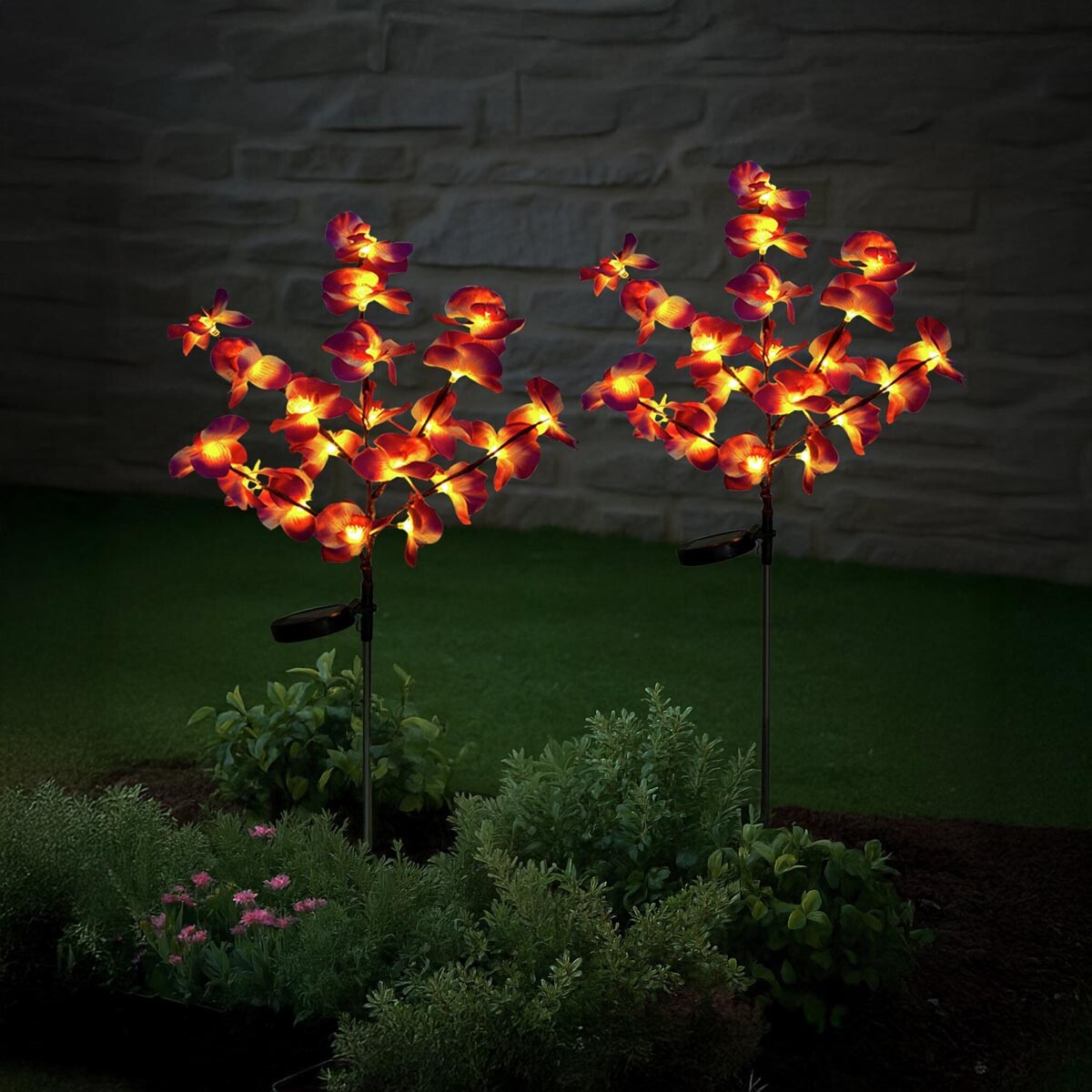 LED solárna záhradná zástrčka Orchidea, 2 kusy