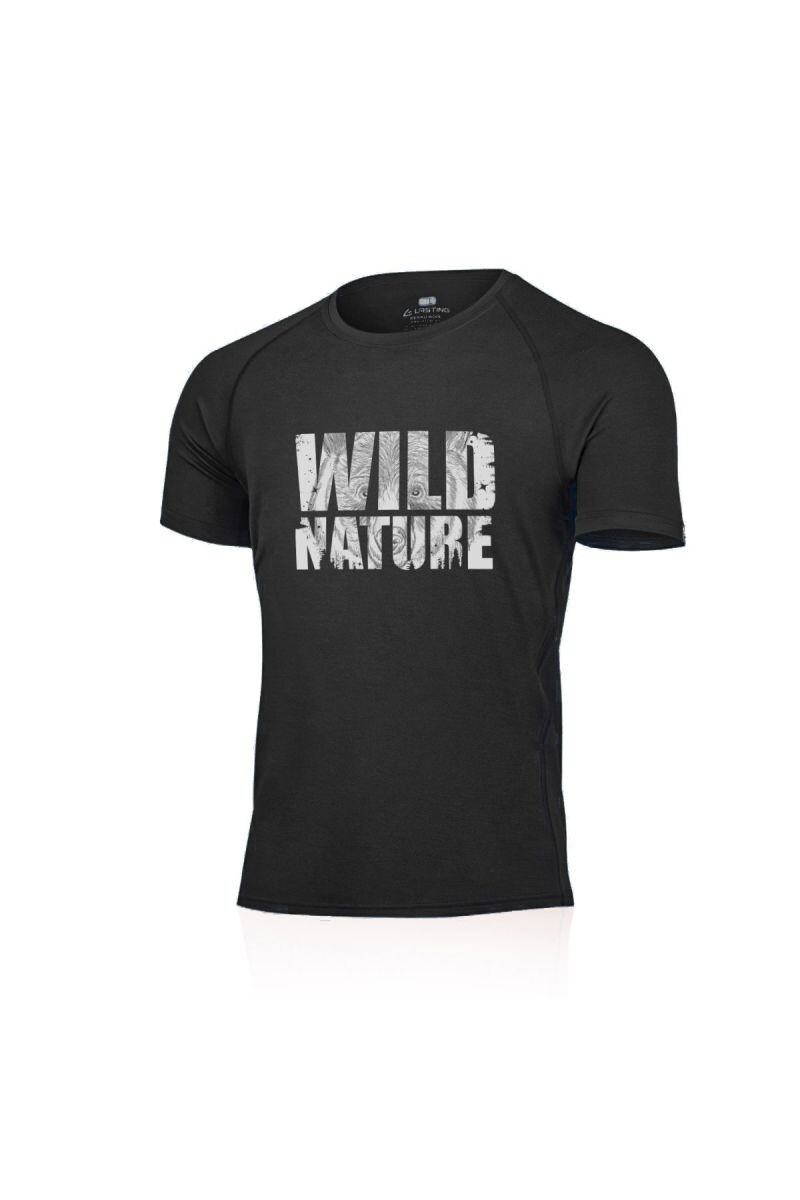 Lasting pánske merino tričko s tlačou GRIZLY čierne Veľkosť: L 8595067902142