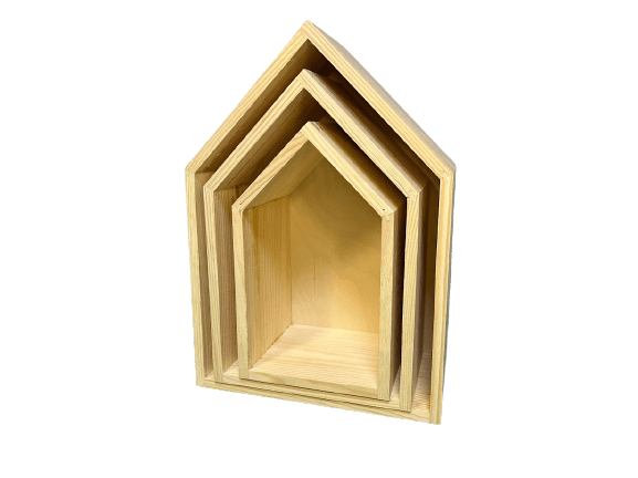 Drevené poličky domček 3v1