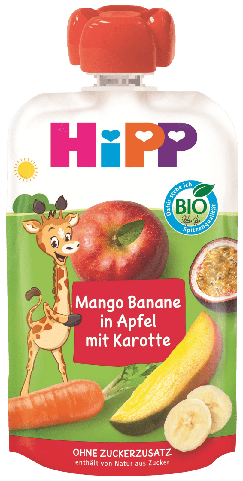 HIPP BIO Vrecúška Jablko, banán, mango a mrkva 100 g
