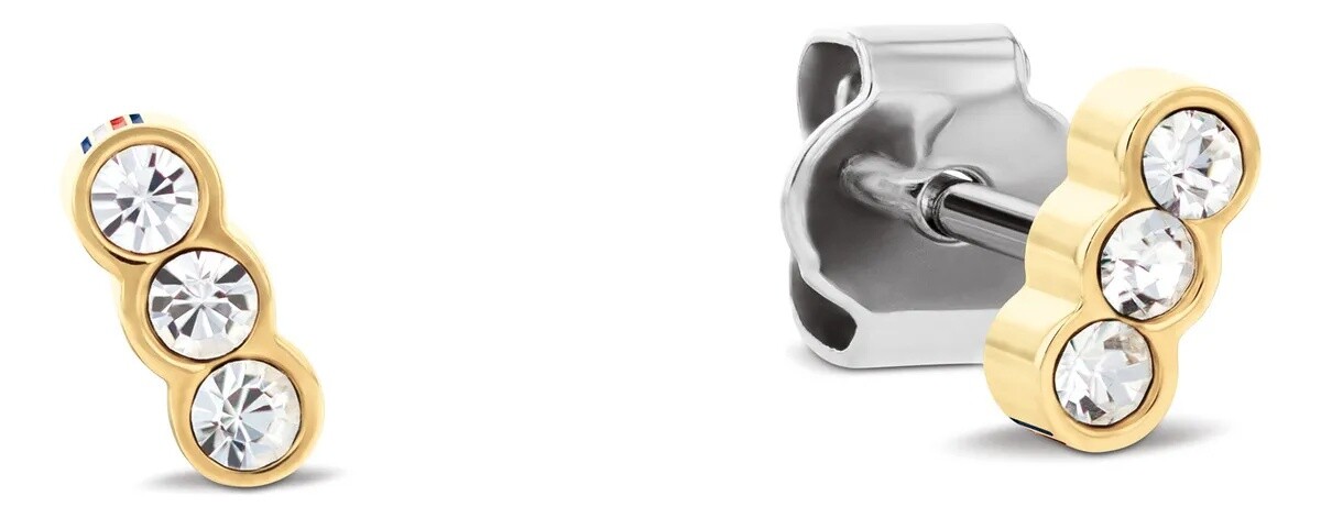 Tommy Hilfiger Pozlátené kôstkové náušnice s kryštálmi Essential 2781034