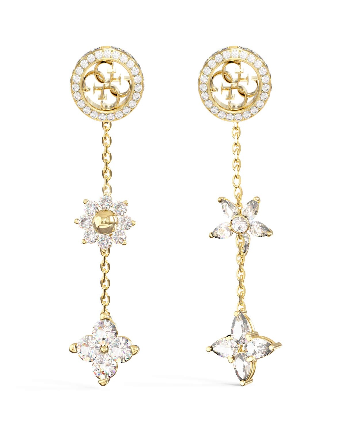 Guess Pozlátené visiace náušnice Kvety Secret Garden JUBE06036JWYGT/U