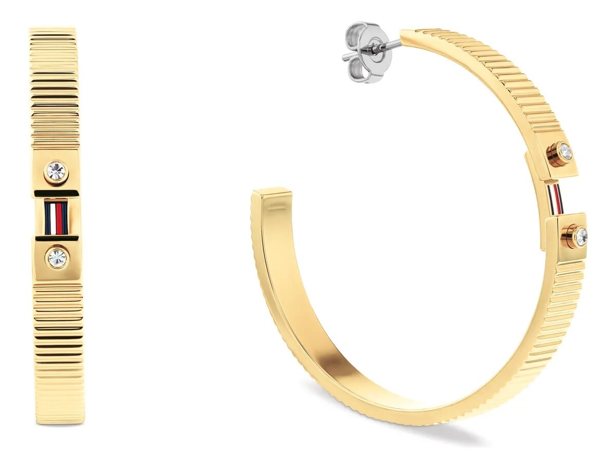 Tommy Hilfiger Úchvatné pozlátené kruhy s kryštálmi Stripes 2781050