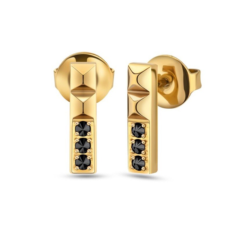 Police Pozlátené náušnice Tyčinky s čiernymi kryštálmi PEJLE2010501