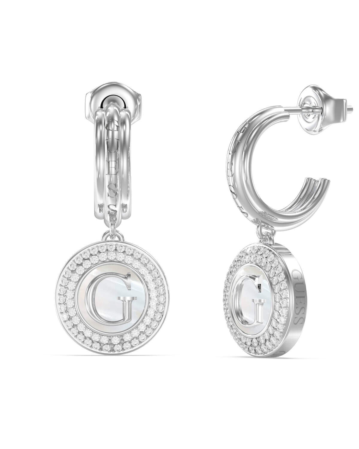 Guess Oceľové visiace náušnice G Talisman JUBE06210JWRHT/U