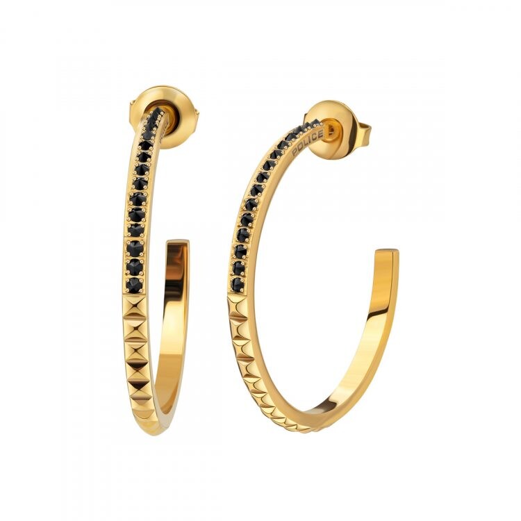 Police Pozlátené kruhové náušnice s čiernymi kryštálmi PEJLE2010511