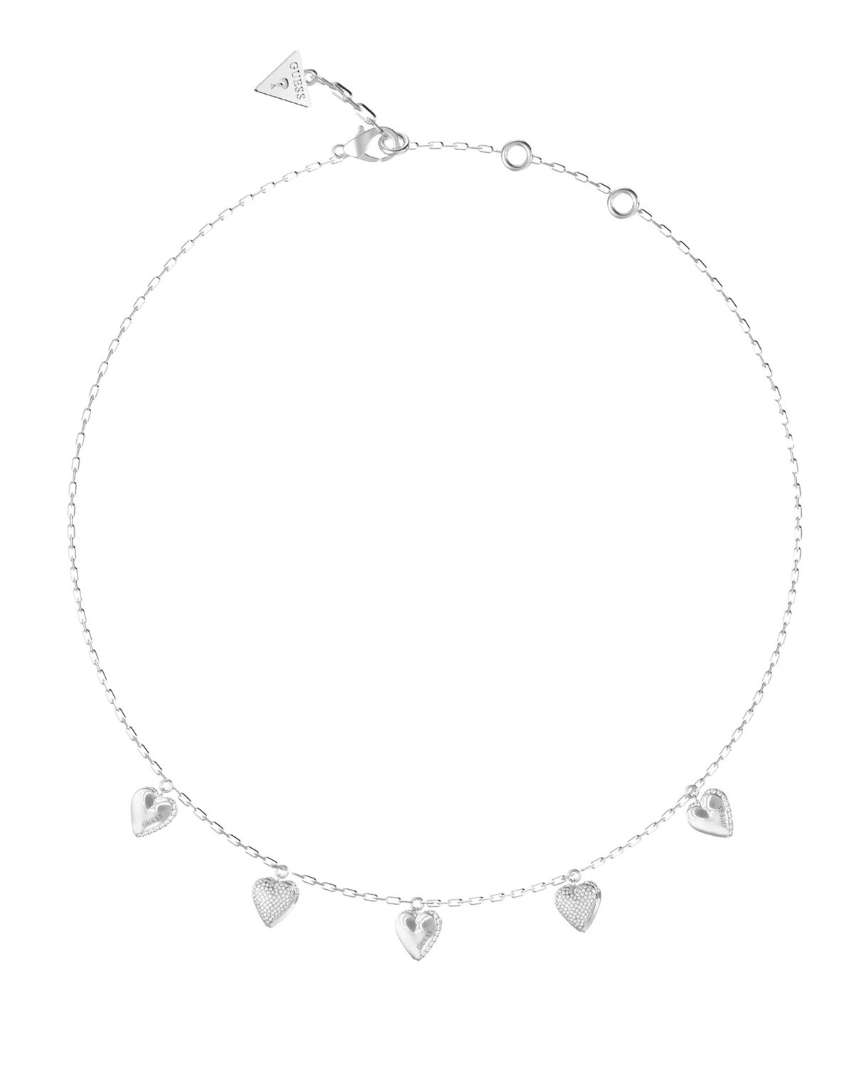 Guess Oceľový náhrdelník so srdiečkami By Your Side JUBN06081JWRHT/U