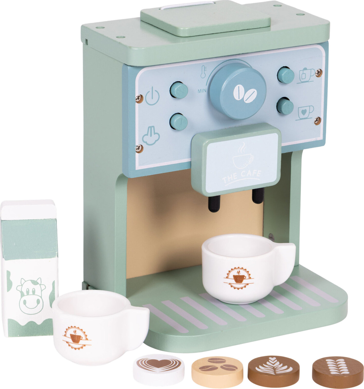 ECOTOYS TL645001 Dřevěný kávovar pro děti, barista set, 8 ks