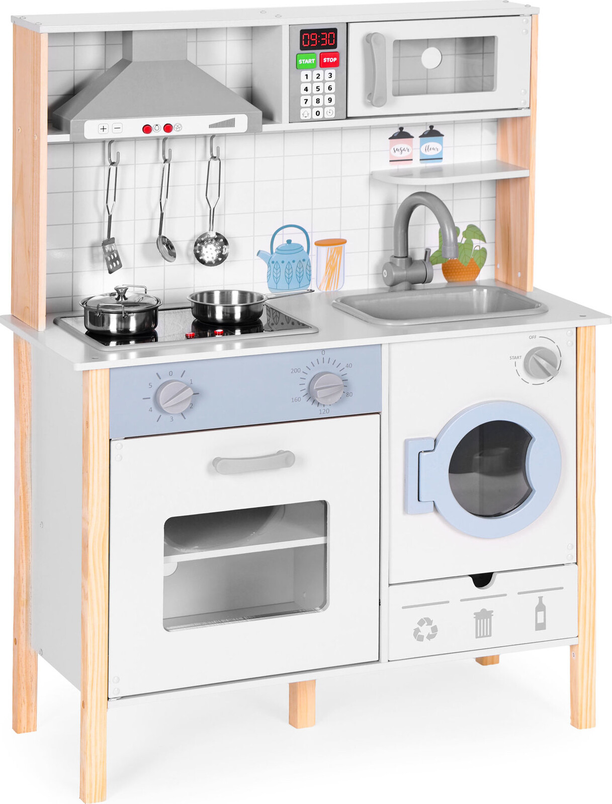 ECOTOYS 7271 Drevená kuchynka so zvukmi, LED, rúrou, práčkou a príslušenstvom