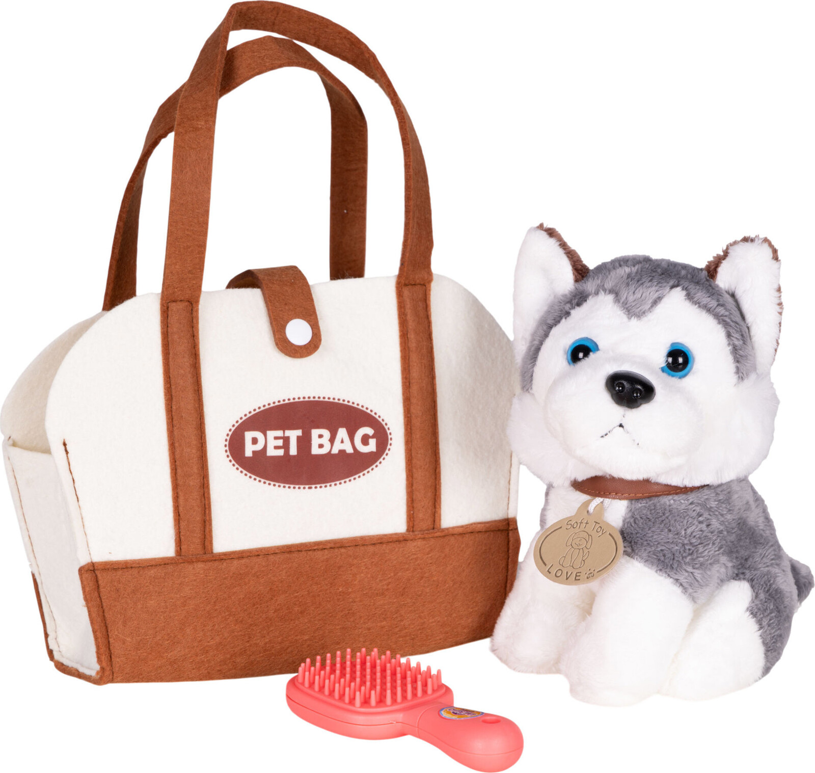 MultiStore HC750229 Plyšový pejsek v tašce Husky, s kartáčem