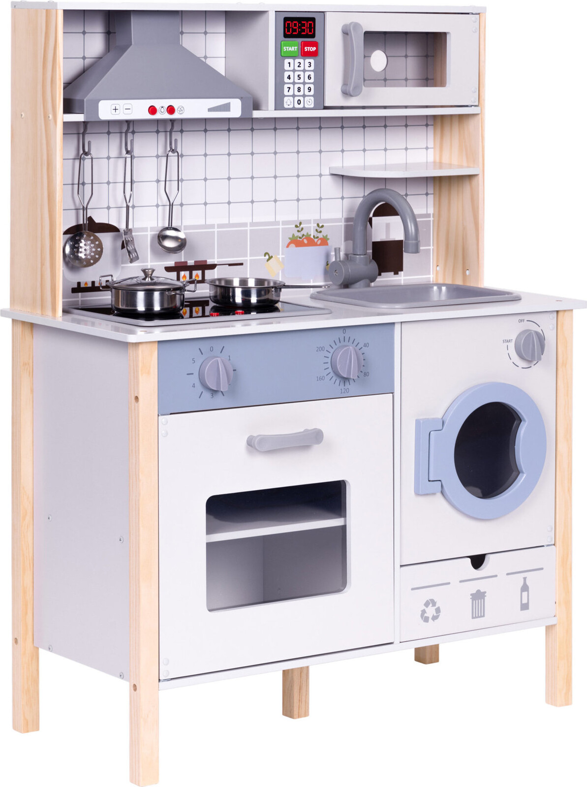 ECOTOYS TL403005 Drevená kuchynka pre deti so zvukmi, LED, rúrou, práčkou a príslušenstvom