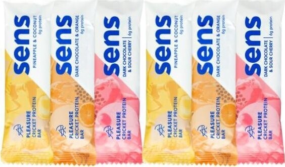 SENS Ochutnávkový balíček Pleasure Protein tyčiniek so svrčkovým proteínom 3× 2 ks – 6× 40 g
