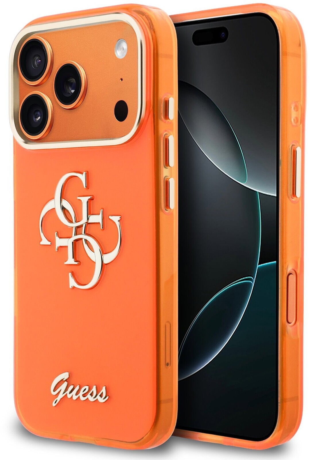 Guess IML 4G Script Metal Logo Zadný Kryt pre iPhone 17 Pro Max Orange
