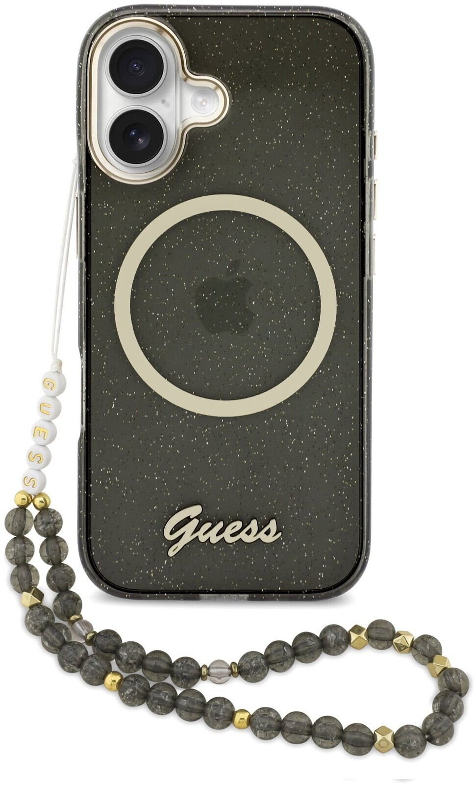 Guess IML Glitter Script Strap MagSafe Zadný Kryt pre iPhone 17 Black