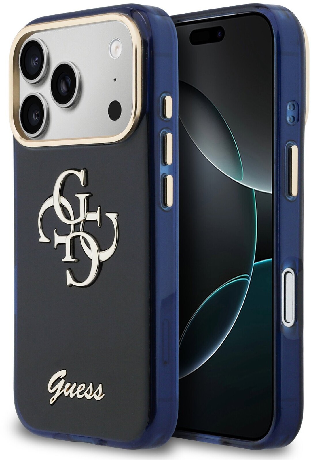 Guess IML 4G Script Metal Logo Zadný Kryt pre iPhone 17 Pro Blue